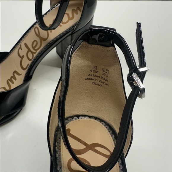 Sam Edelman Odina Chunky Block Heel Open Toe Shoes Patent Leather Black Size 9.5 - Picture 10 of 11